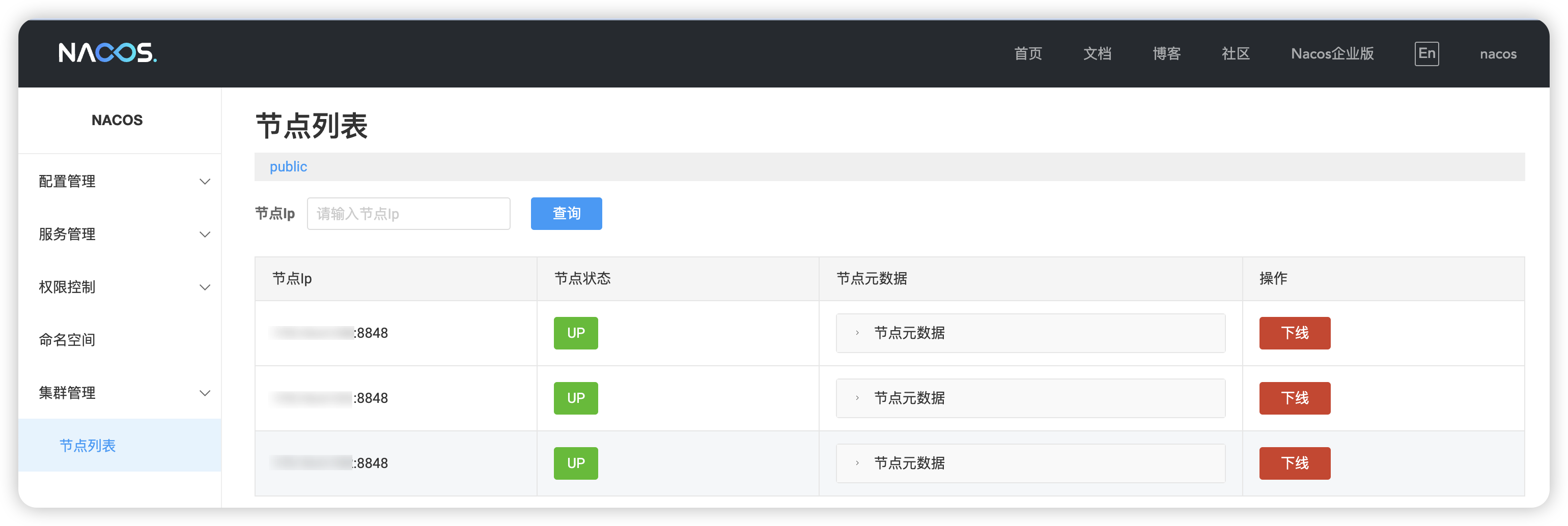 nacos 集群控制台节点状态